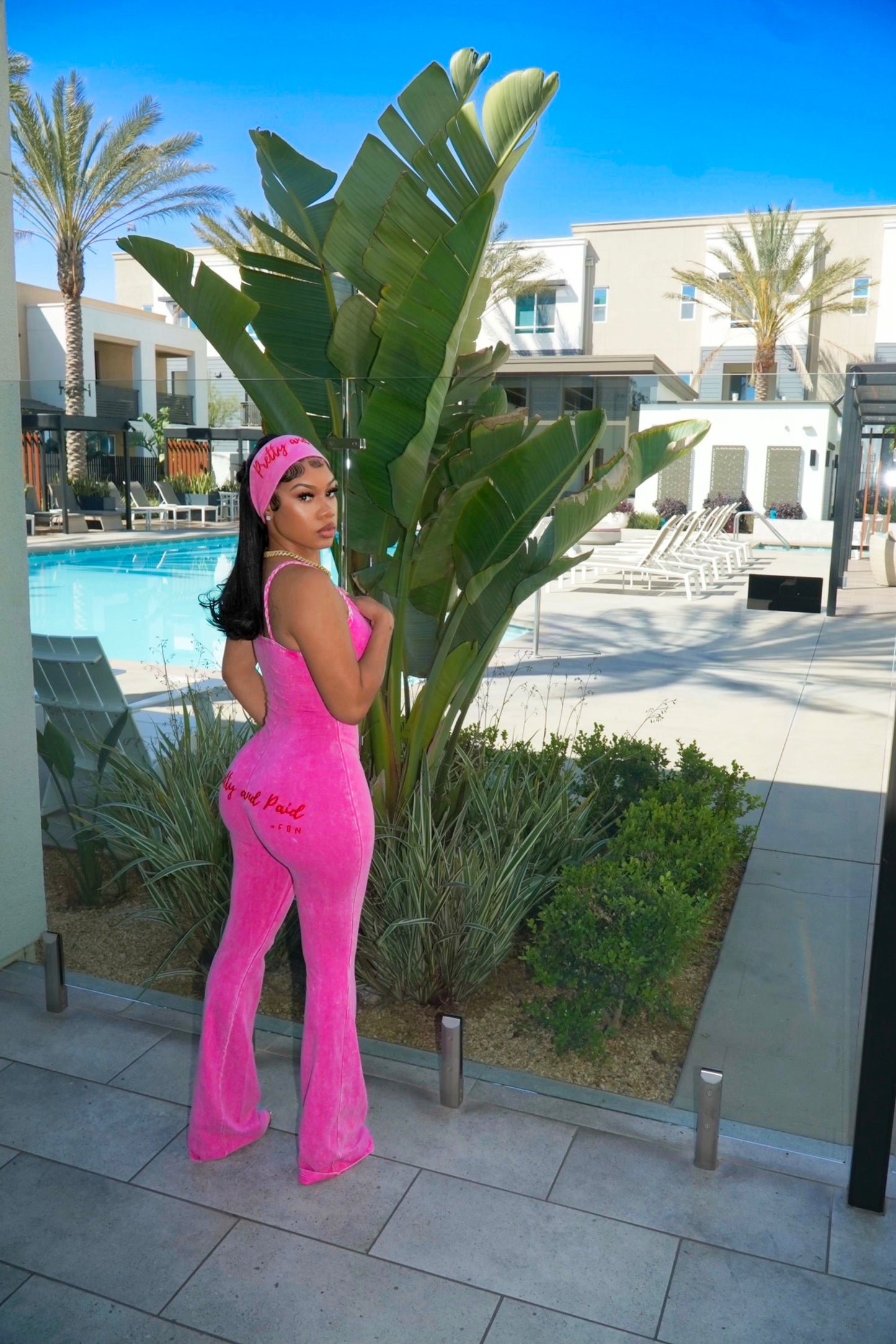 PRETTY & PAID FBN EMBROIDERY PLAYSUIT SET (PINK X RED)