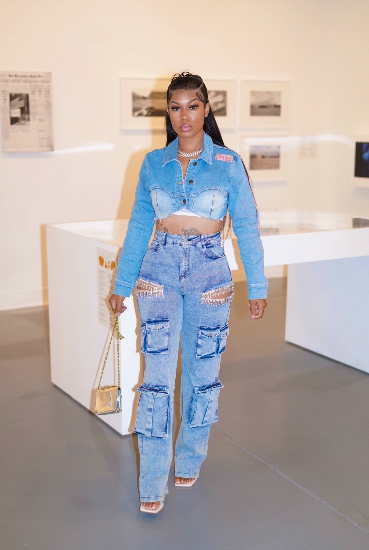 PRESSURE JEWELED CARGO POCKET DENIMS