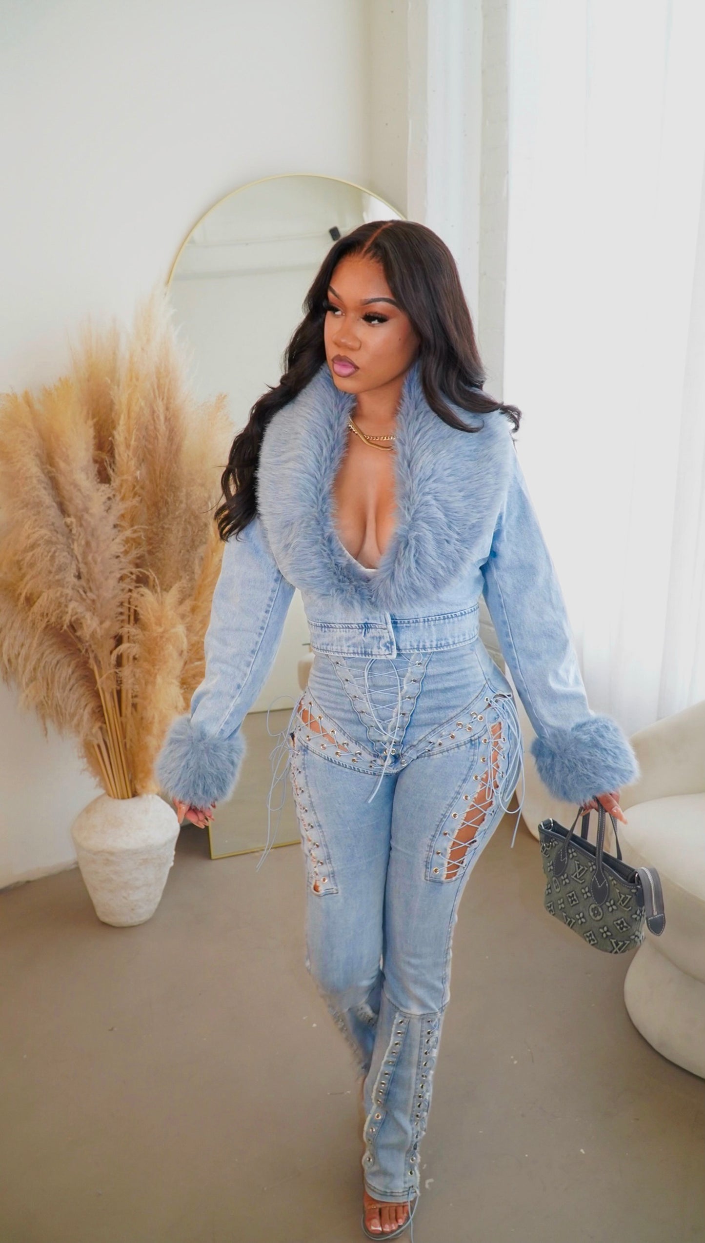 ICY DETACHABLE FAUX FUR DENIM COAT (VERY LIMITED)