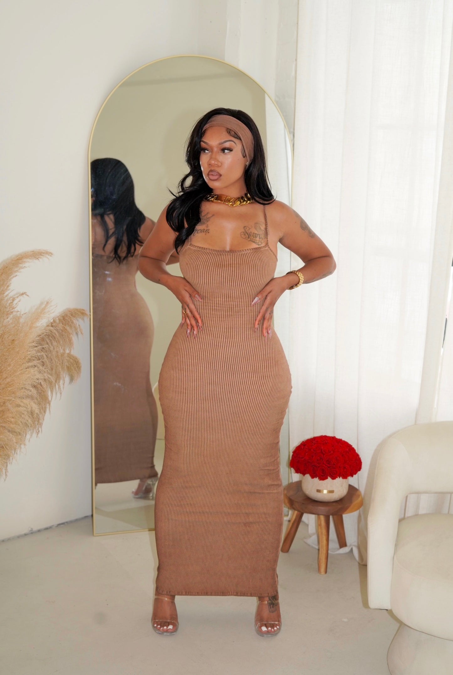 RIBBED DATE NIGHT DRESS W/ HEADBAND SET