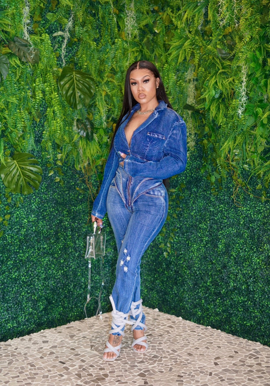 STRICTLY BUSINESS DENIM (STRETCH) PANTS SET