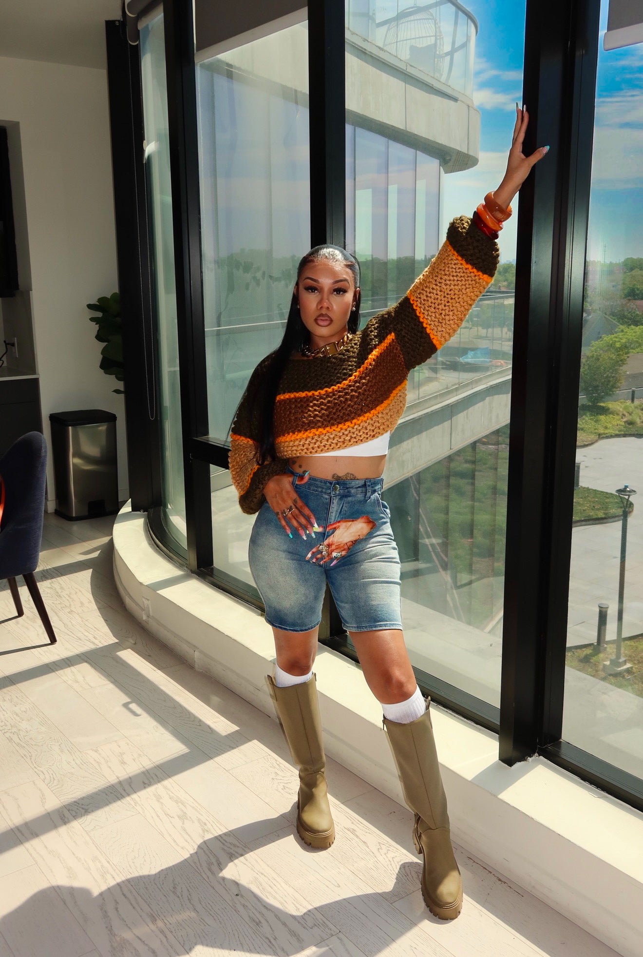 HOW WE ROLL KNIT CROP SWEATER