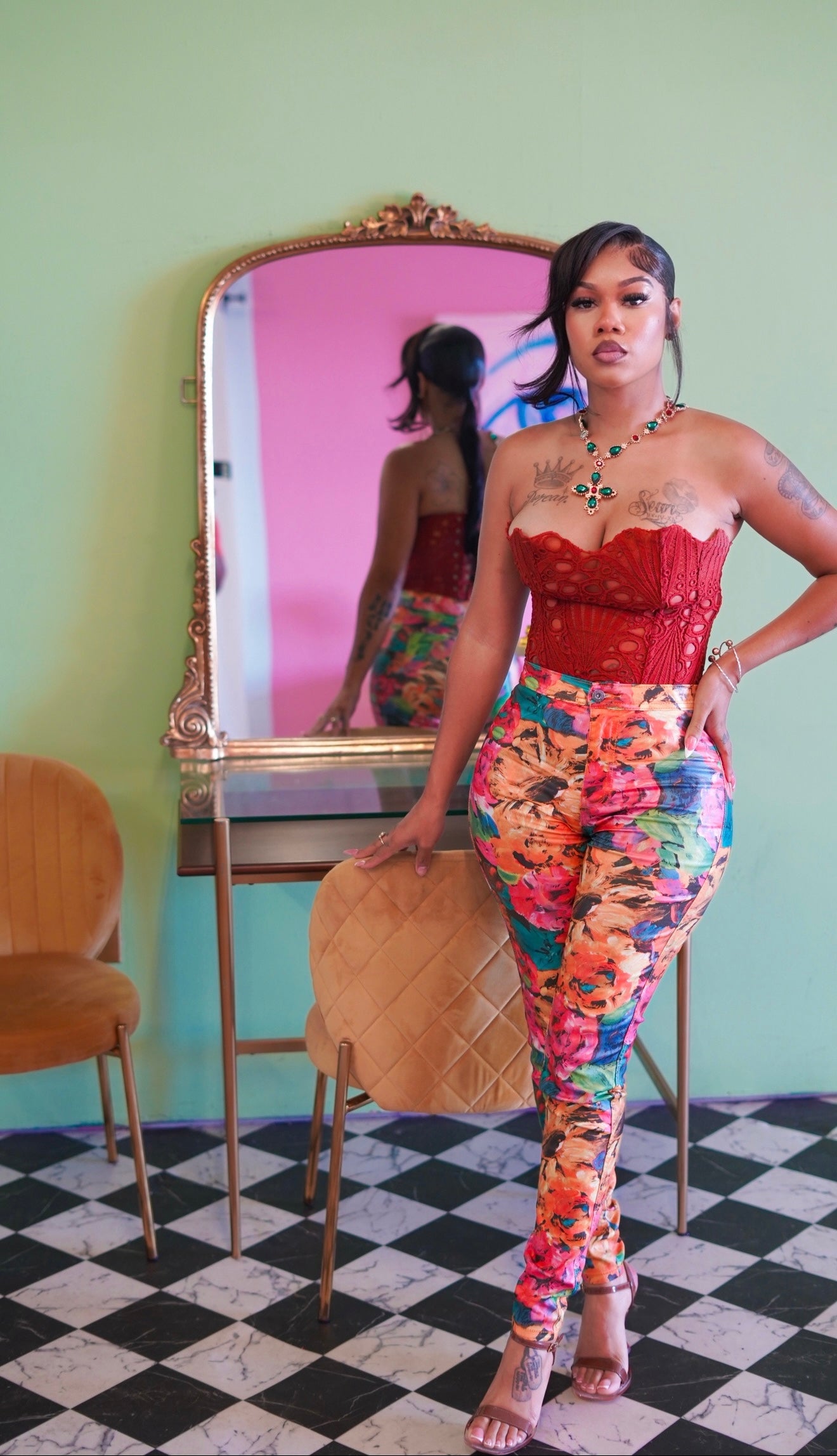 A DOZEN ROSES LATEX SKINNY STRETCH PANTS