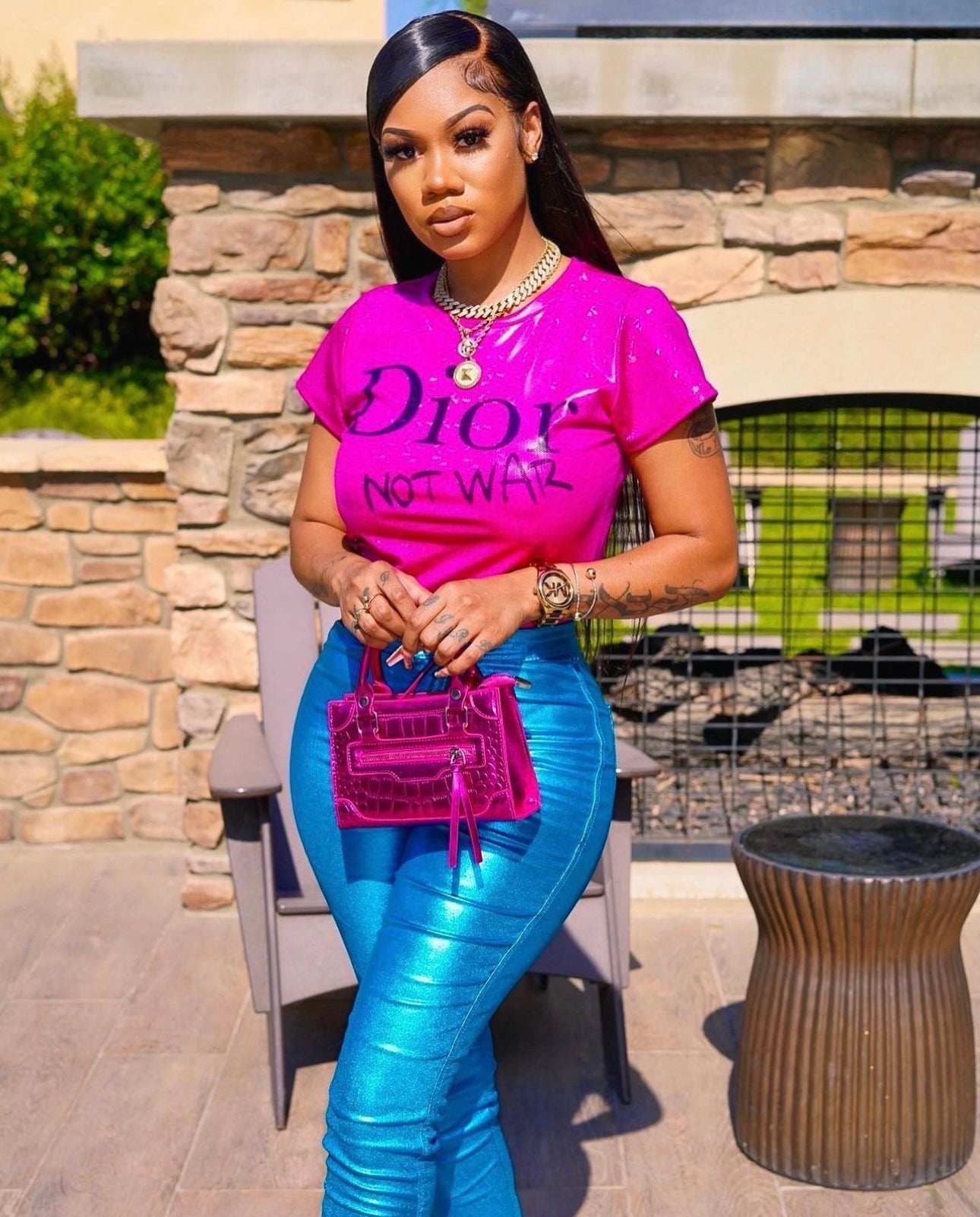 DAISY BLUE METALLIC STRETCH PANTS